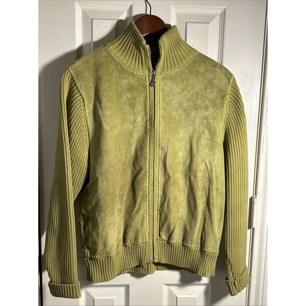 VTG Avalin Womens Green‎ Super Soft Genuine Suede Front Sweater Jacket Size XL
